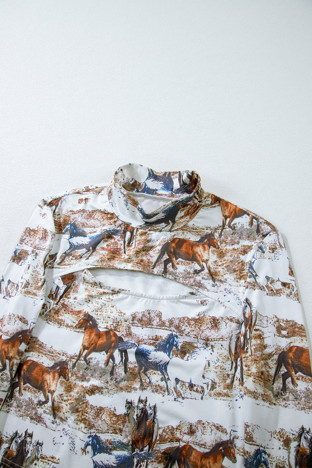 Stylish Brown High Neck Top with Western Horse Print