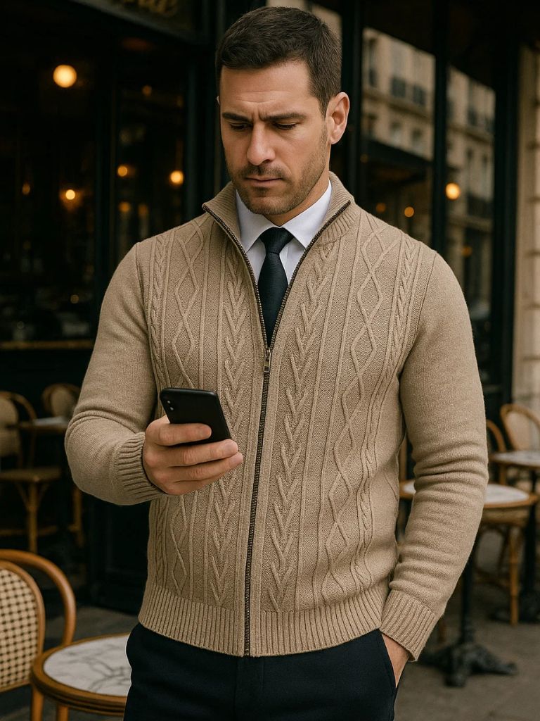 Adrian Men’s Cashmere Sweater – Luxurious Knit with Cross & Crown Design for Autumn