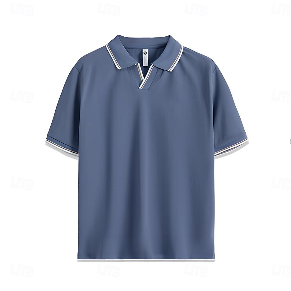 Soren Men’s V-Neck Polo Shirt – Colour-Block Design with Stripe Trim