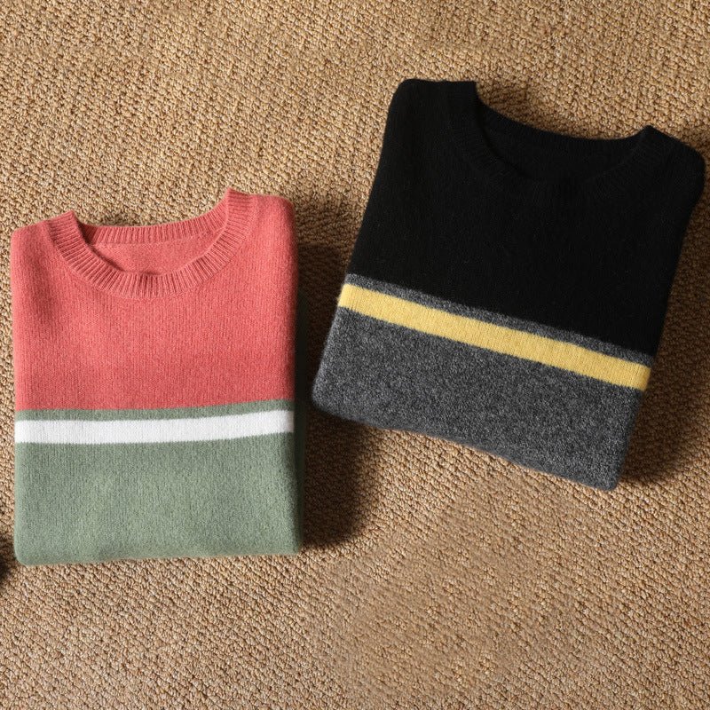 Alessandro Men’s Wool Sweater – O-Neck Pullover with Stripe Detail