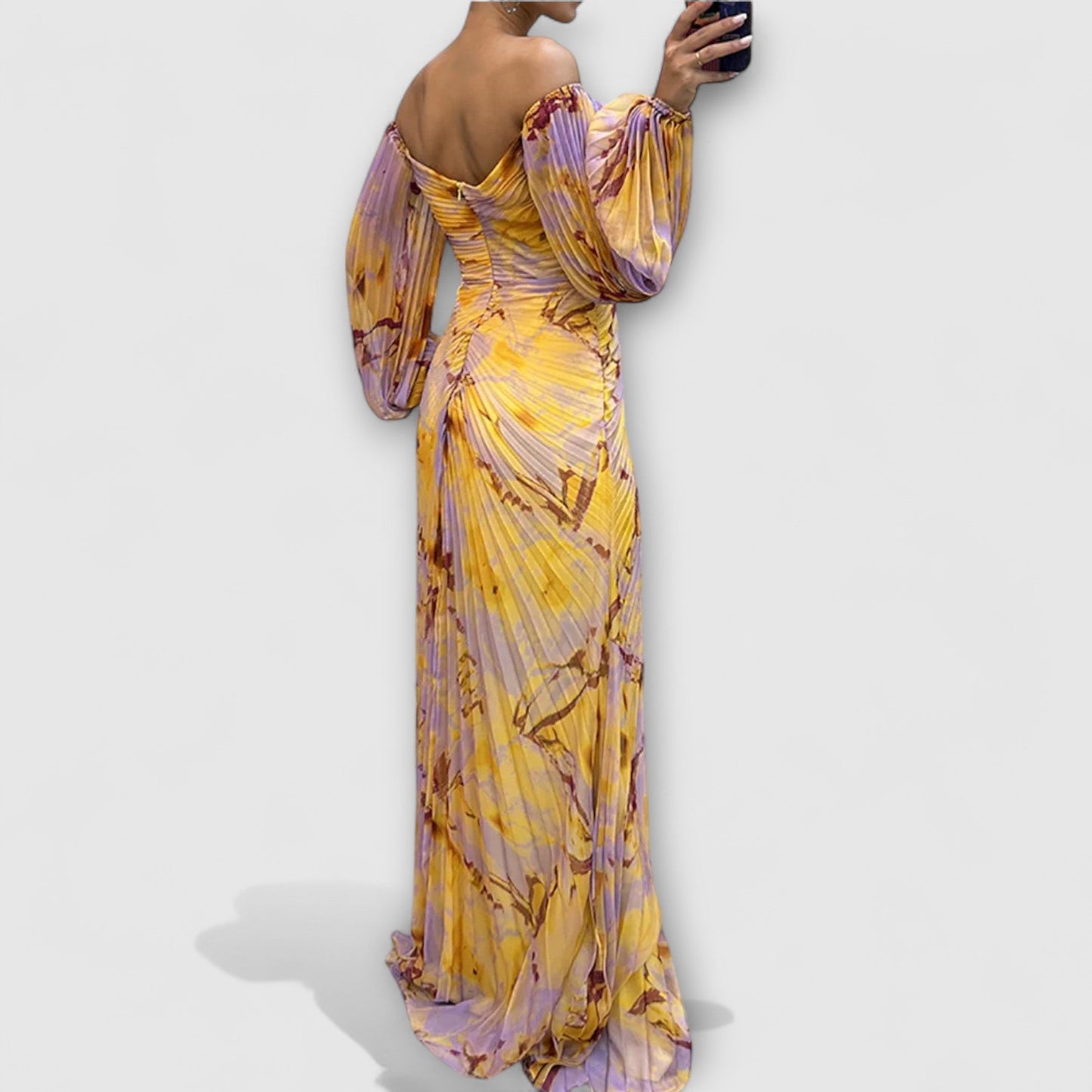 Sarah Long Sleeve Maxi Dress – Elegant Silhouette with Pleated Detailing