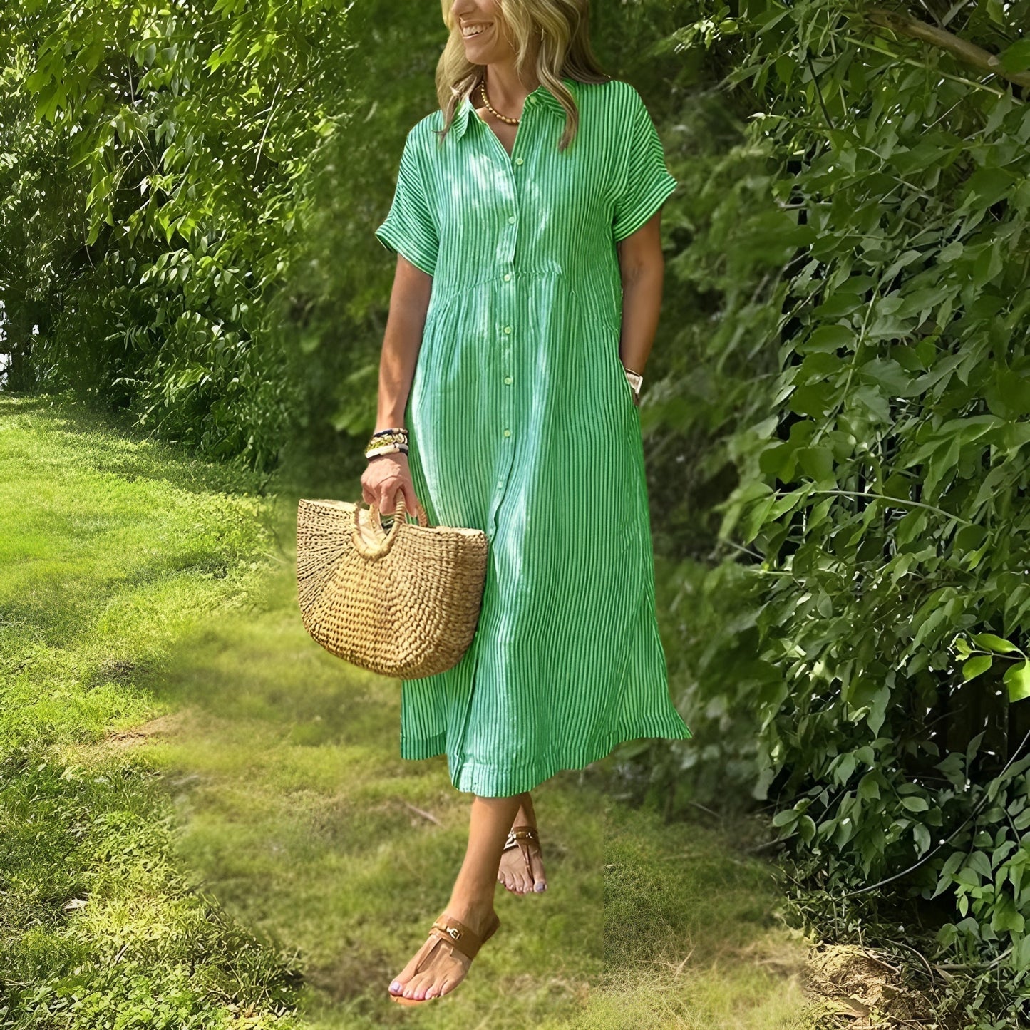 Harper Women’s Shirtdress – Lightweight Stripe Midi with Flattering Fit