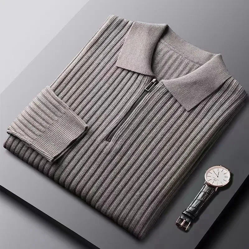 Isaac Men’s Polo Sweater – Fine Ribbed Knit with Quarter Zip Collar