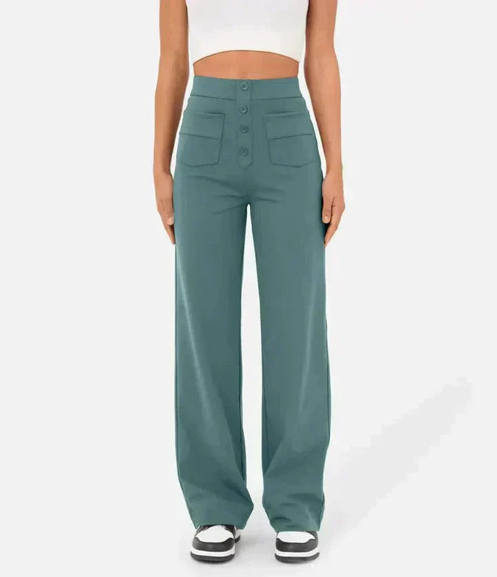 Maris Women’s High Waist Trousers – Breathable Fabric with Elastic Waistband