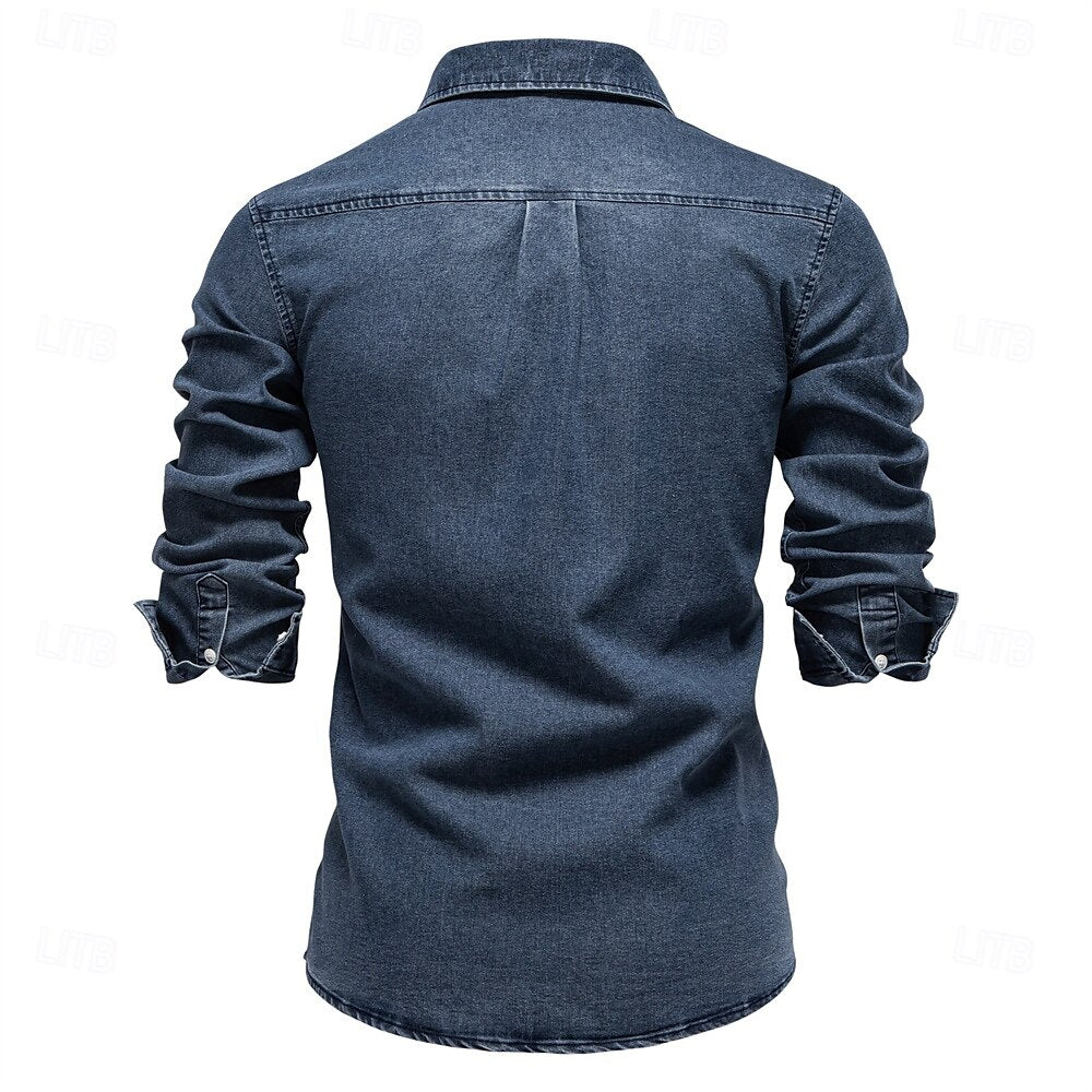 Rowan Men’s Long Sleeve Denim Shirt – Classic Button-Down with Chest Pocket