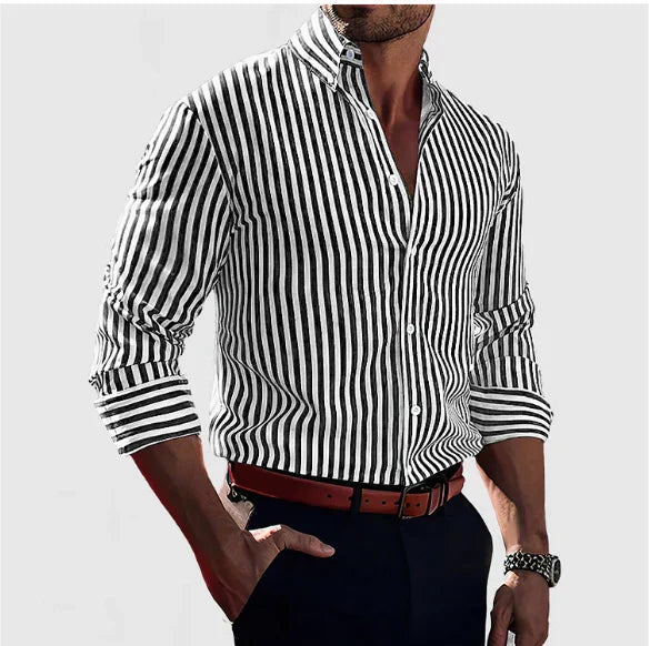 Harrison Men’s Striped Long Sleeve Shirt – Slim Fit Cotton Blend