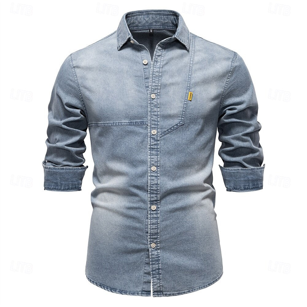 Rowan Men’s Long Sleeve Denim Shirt – Classic Button-Down with Chest Pocket