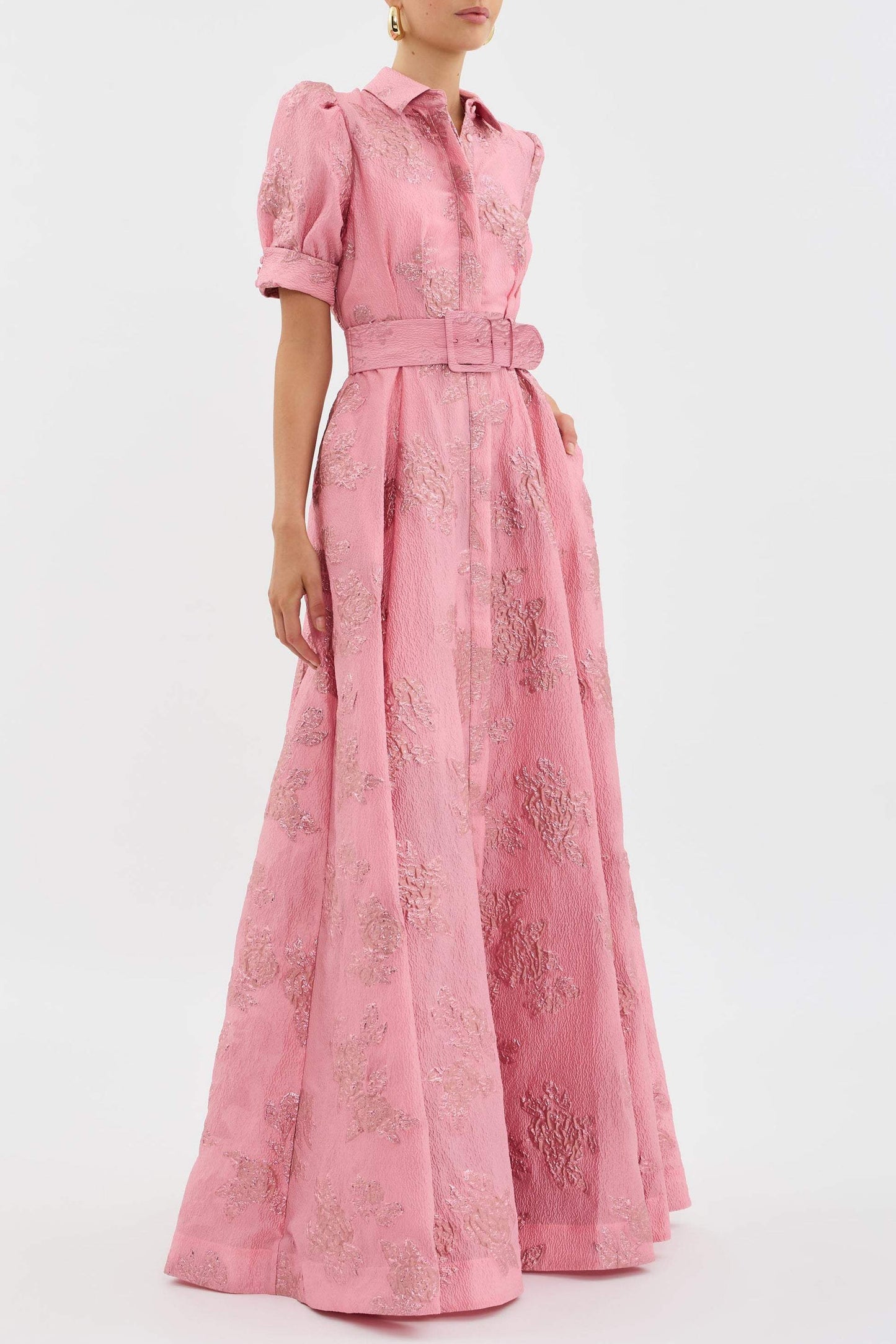 Sylvie Women’s Floral Maxi Dress – Belted Waist with Elegant Short Sleeves