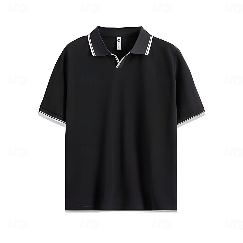 Soren Men’s V-Neck Polo Shirt – Colour-Block Design with Stripe Trim