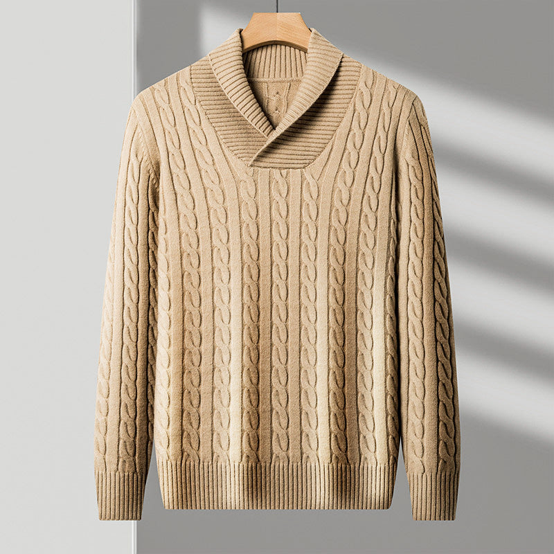 Ashton Cable Knit Sweater – Soft Shawl Collar Pullover for Timeless Layering