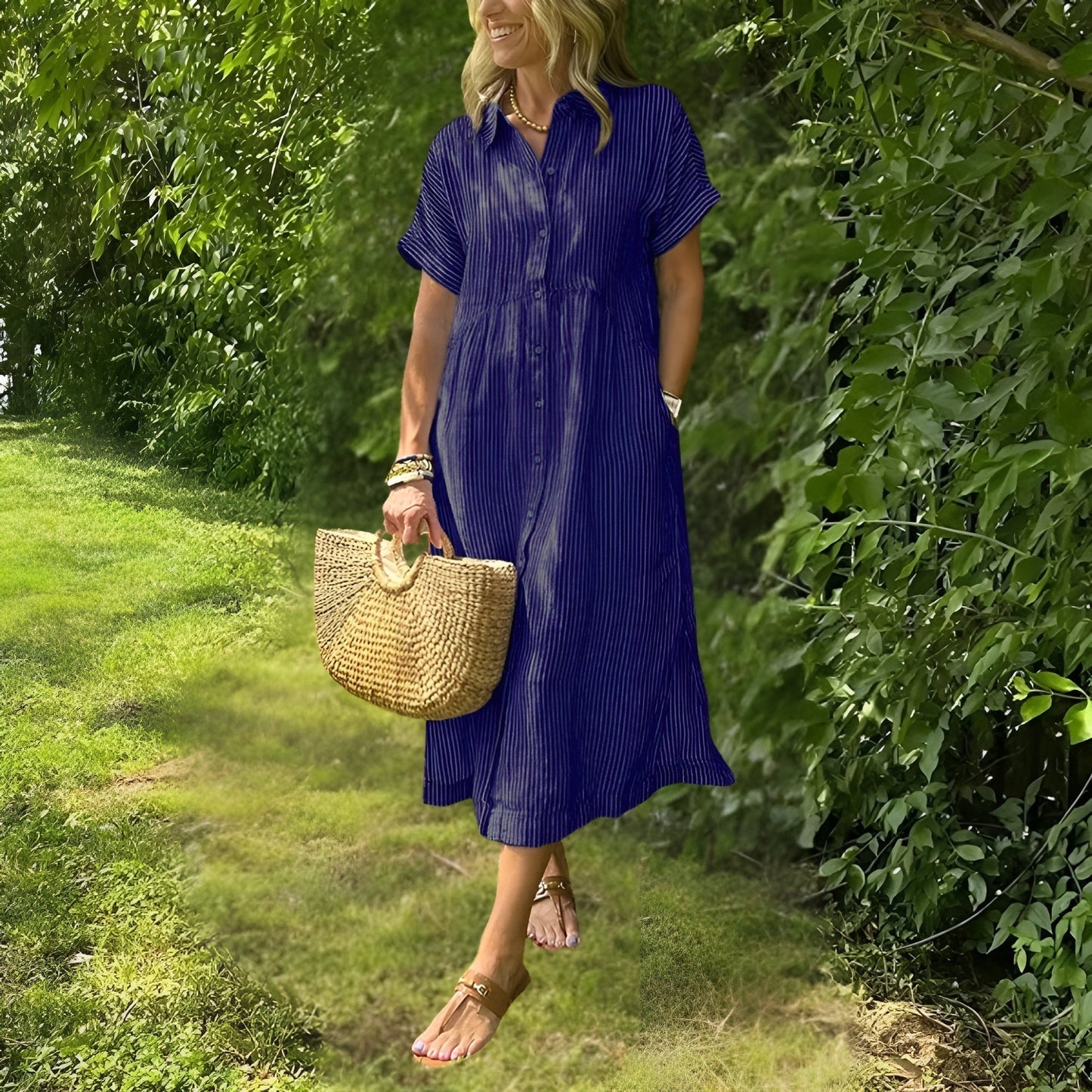 Harper Women’s Shirtdress – Lightweight Stripe Midi with Flattering Fit