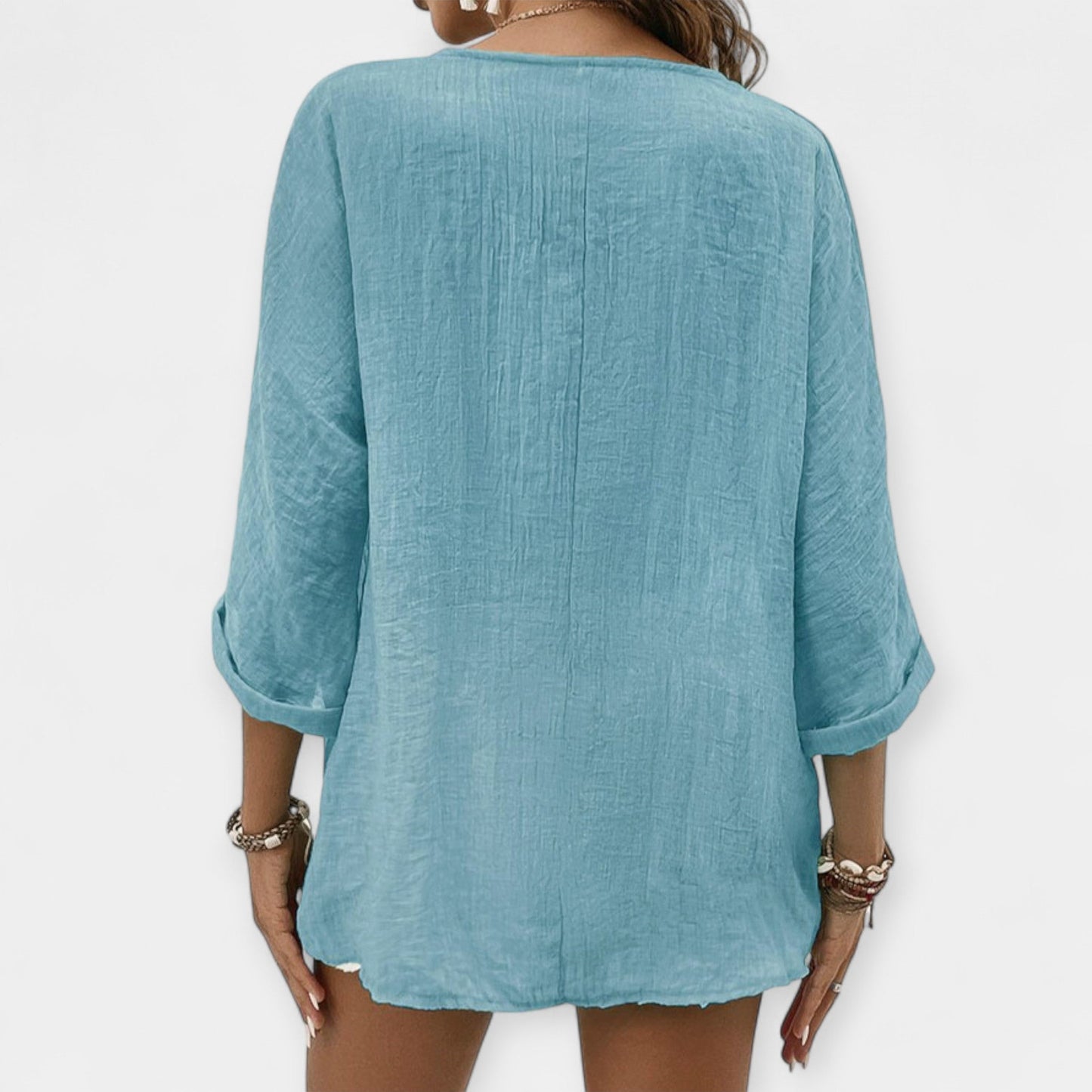 Elana Women’s Linen Shirt – Lightweight V-Neck Relaxed Fit Top
