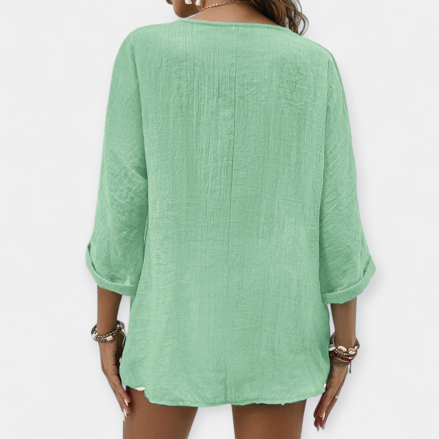 Elana Women’s Linen Shirt – Lightweight V-Neck Relaxed Fit Top