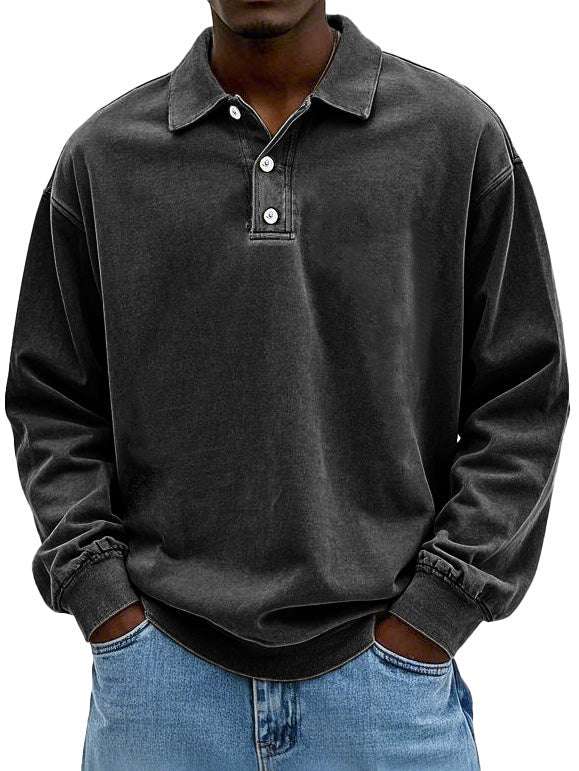 Yael Men’s Long Sleeve Polo Shirt – Soft Cotton with Relaxed Retro Fit