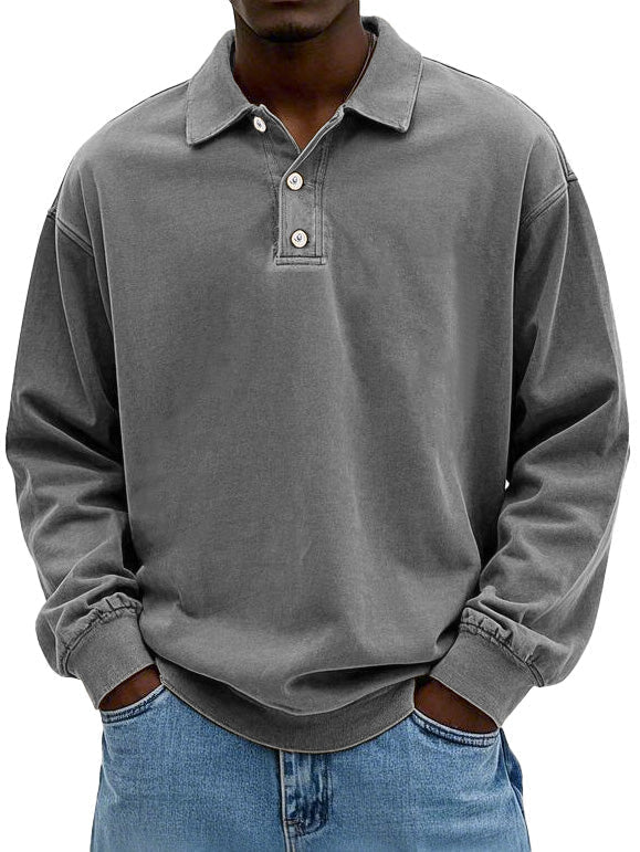 Yael Men’s Long Sleeve Polo Shirt – Soft Cotton with Relaxed Retro Fit