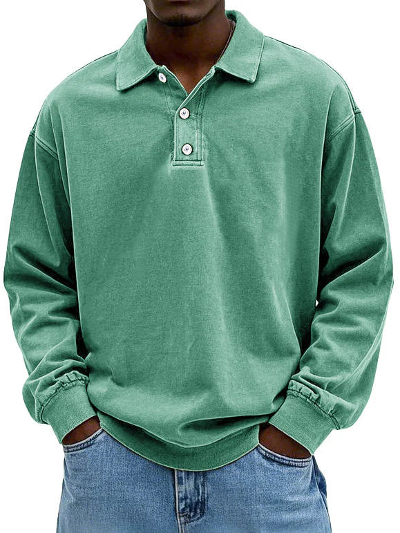 Yael Men’s Long Sleeve Polo Shirt – Soft Cotton with Relaxed Retro Fit