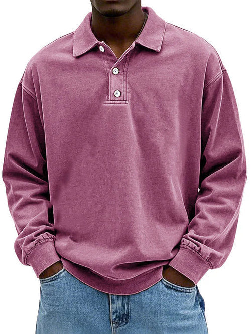 Yael Men’s Long Sleeve Polo Shirt – Soft Cotton with Relaxed Retro Fit