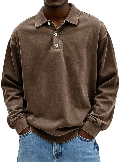 Yael Men’s Long Sleeve Polo Shirt – Soft Cotton with Relaxed Retro Fit