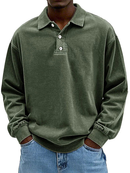 Yael Men’s Long Sleeve Polo Shirt – Soft Cotton with Relaxed Retro Fit