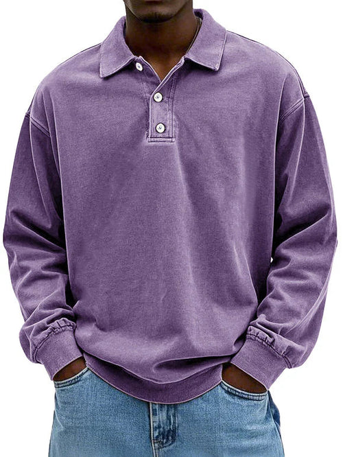 Yael Men’s Long Sleeve Polo Shirt – Soft Cotton with Relaxed Retro Fit