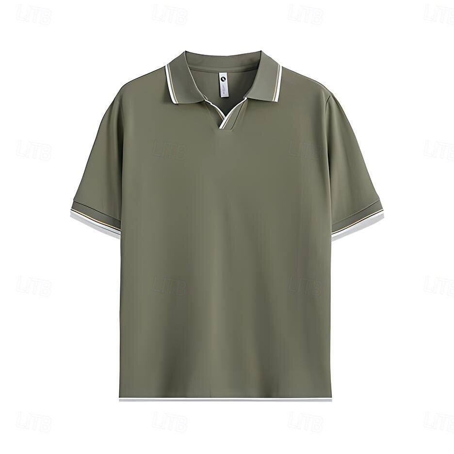 Soren Men’s V-Neck Polo Shirt – Colour-Block Design with Stripe Trim