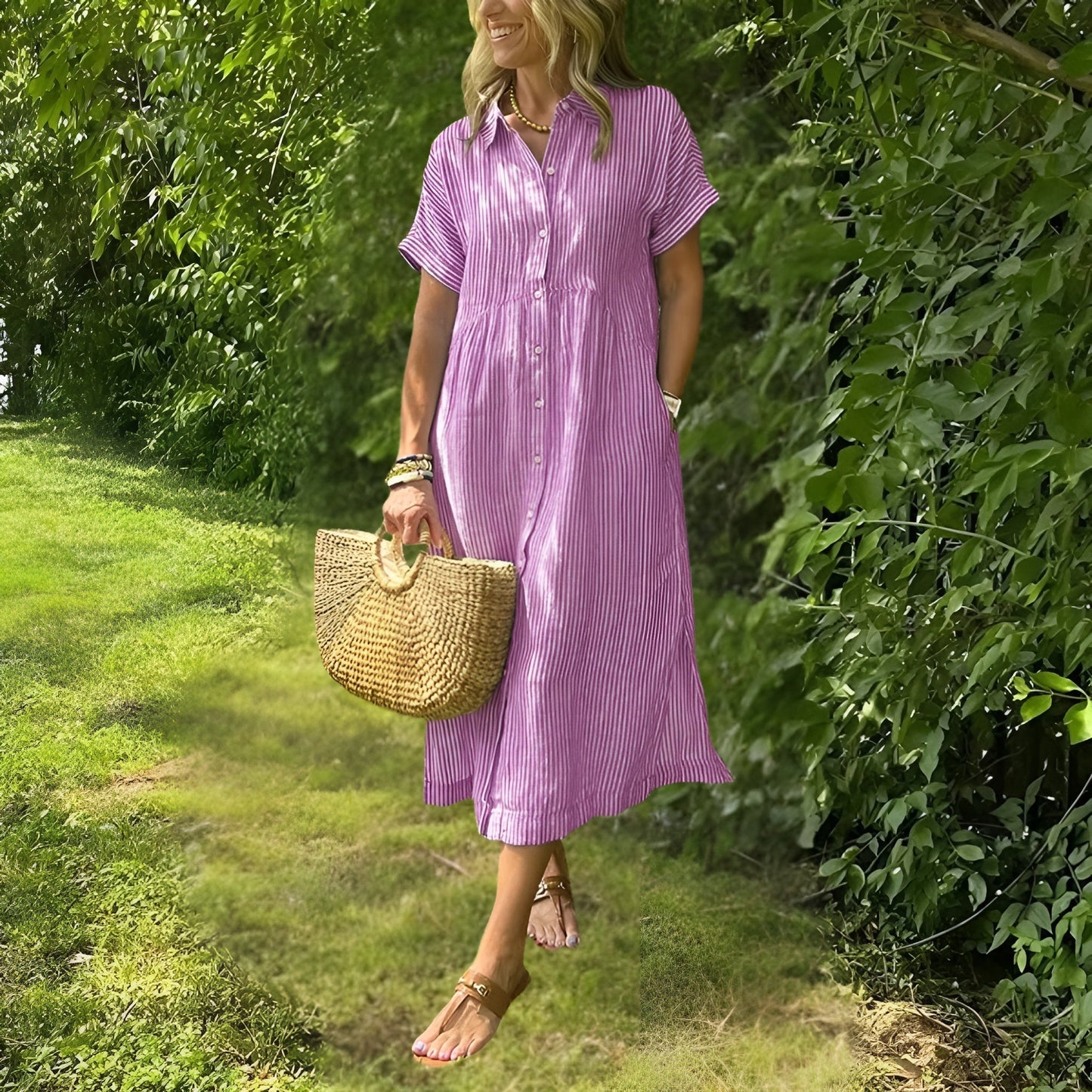 Harper Women’s Shirtdress – Lightweight Stripe Midi with Flattering Fit