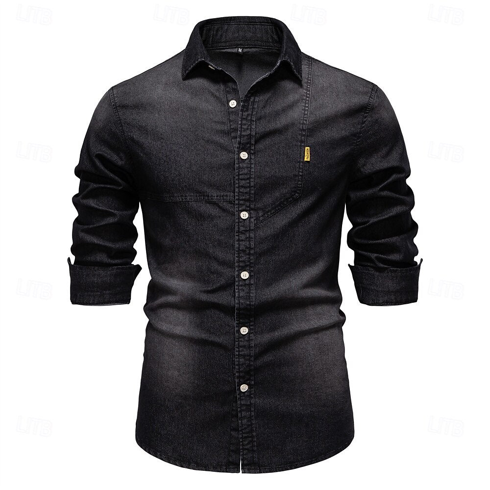 Rowan Men’s Long Sleeve Denim Shirt – Classic Button-Down with Chest Pocket