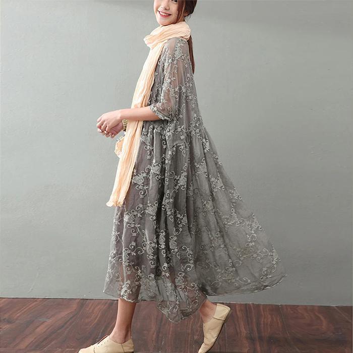 Soraya Midi Dress – Silk Cotton Blend with Lace Detail and Flowy Relaxed Fit