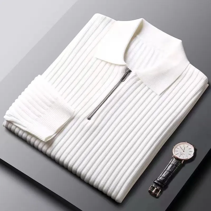 Isaac Men’s Polo Sweater – Fine Ribbed Knit with Quarter Zip Collar