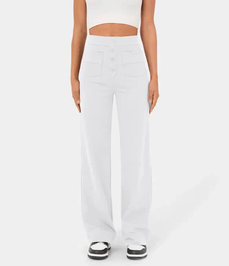 Maris Women’s High Waist Trousers – Breathable Fabric with Elastic Waistband