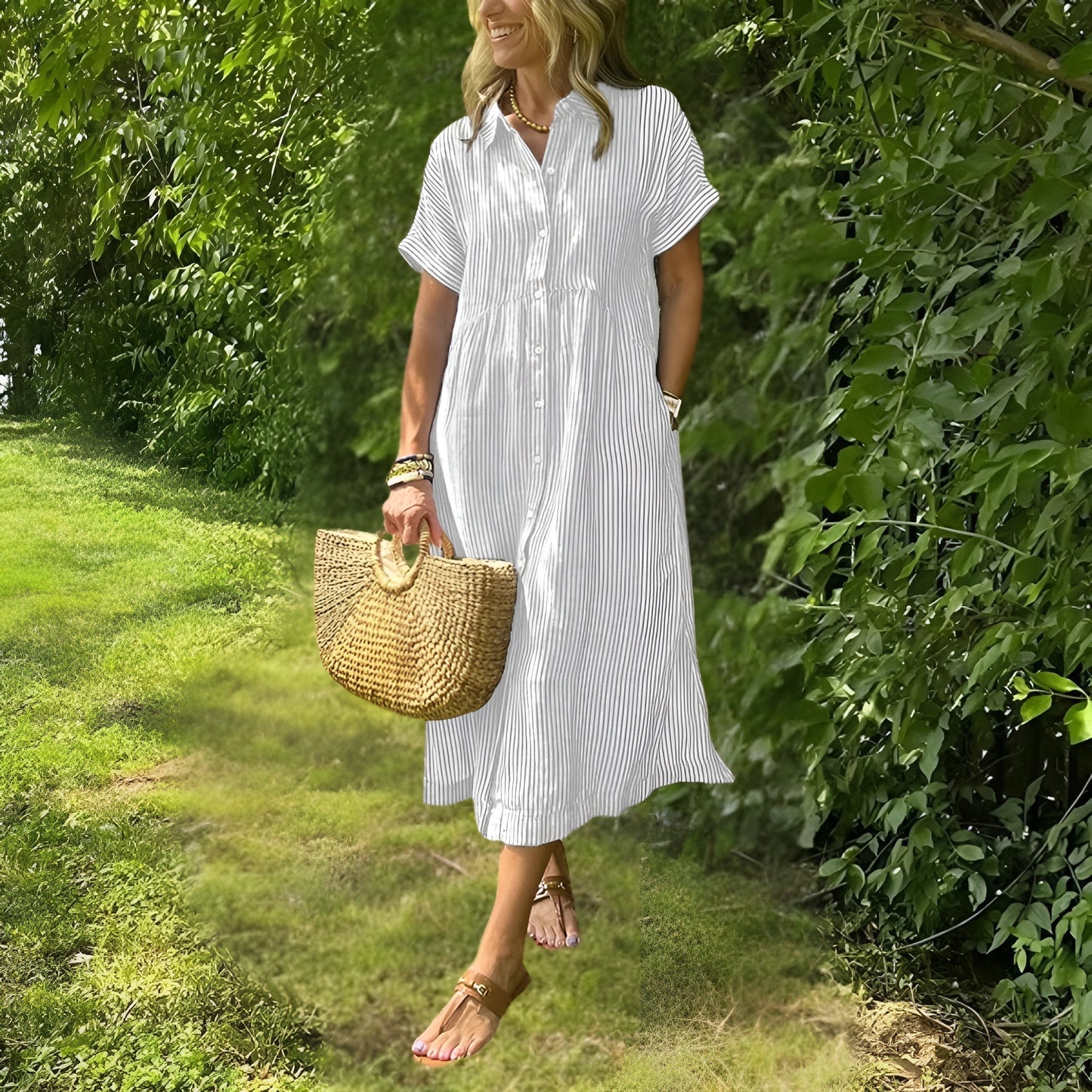 Harper Women’s Shirtdress – Lightweight Stripe Midi with Flattering Fit