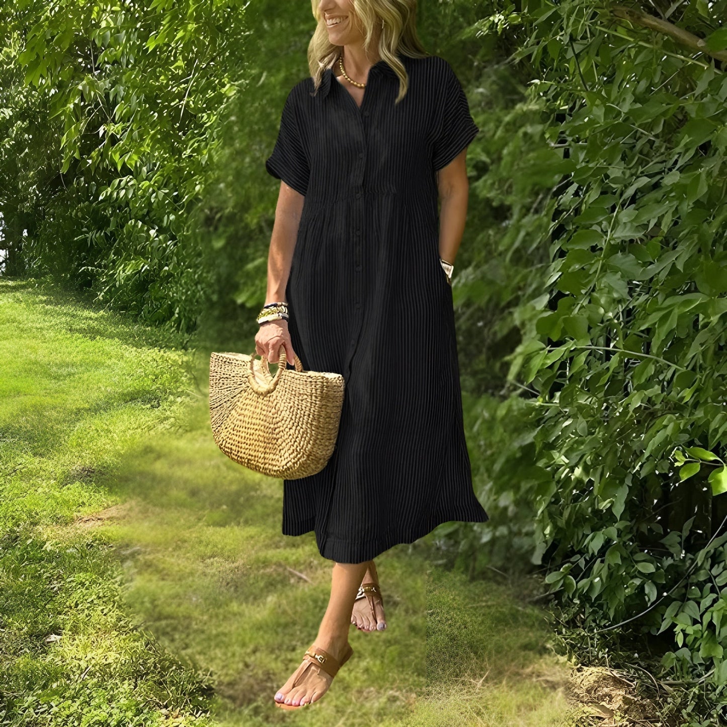 Harper Women’s Shirtdress – Lightweight Stripe Midi with Flattering Fit