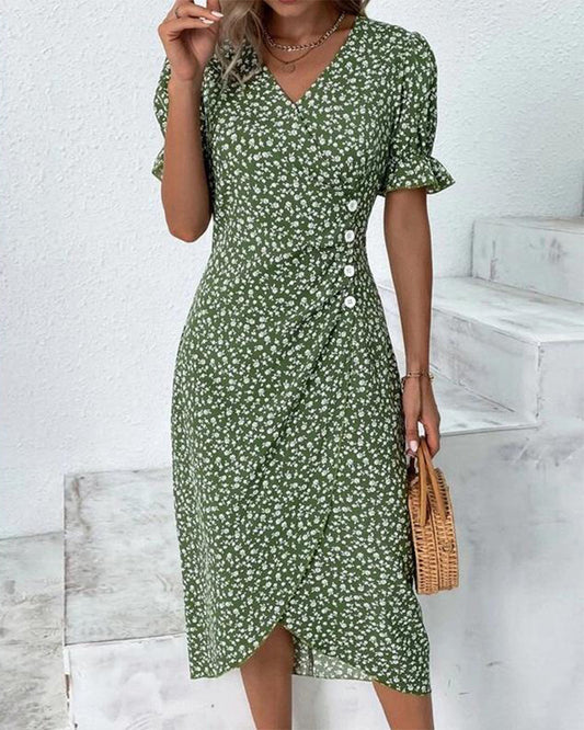 Maya Midi Dress – Vintage-Inspired V-Neck with Wrap Silhouette