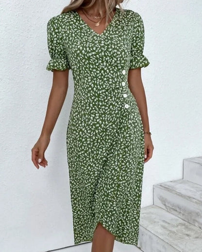 Maya Midi Dress – Vintage-Inspired V-Neck with Wrap Silhouette