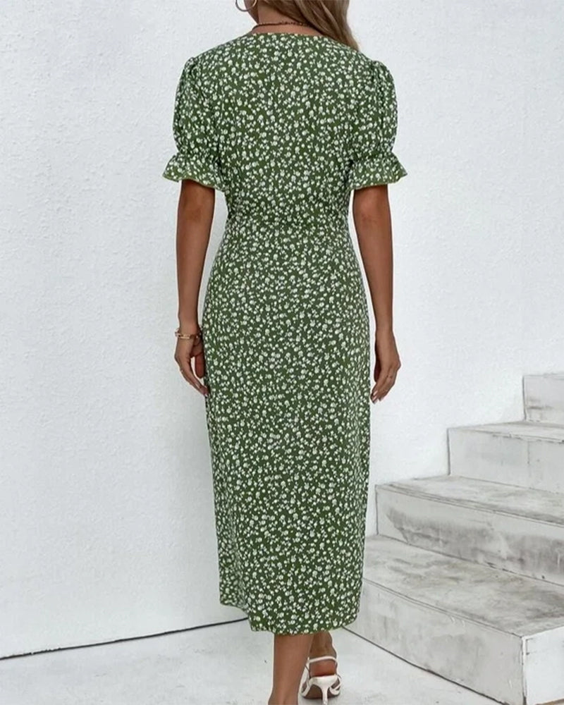 Maya Midi Dress – Vintage-Inspired V-Neck with Wrap Silhouette