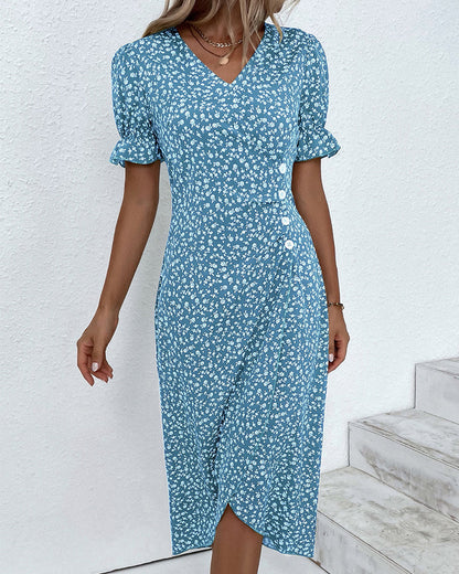 Maya Midi Dress – Vintage-Inspired V-Neck with Wrap Silhouette