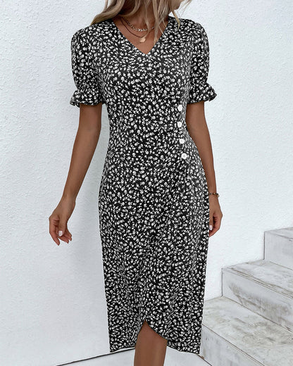 Maya Midi Dress – Vintage-Inspired V-Neck with Wrap Silhouette
