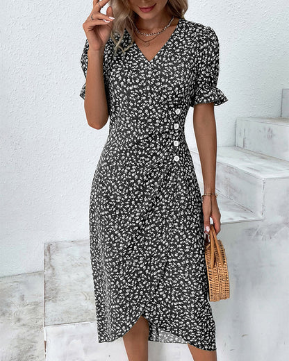 Maya Midi Dress – Vintage-Inspired V-Neck with Wrap Silhouette