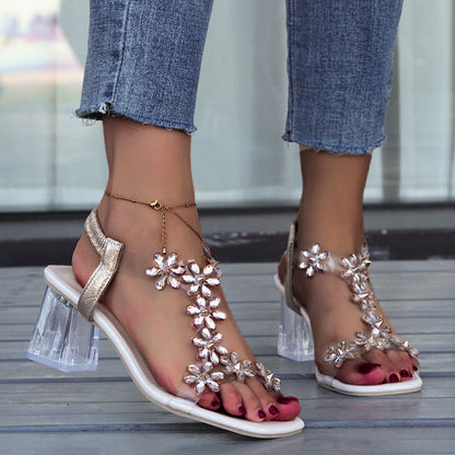 Seraphina Women’s Sandals – Rhinestone Block Heel with  Cushioned Support
