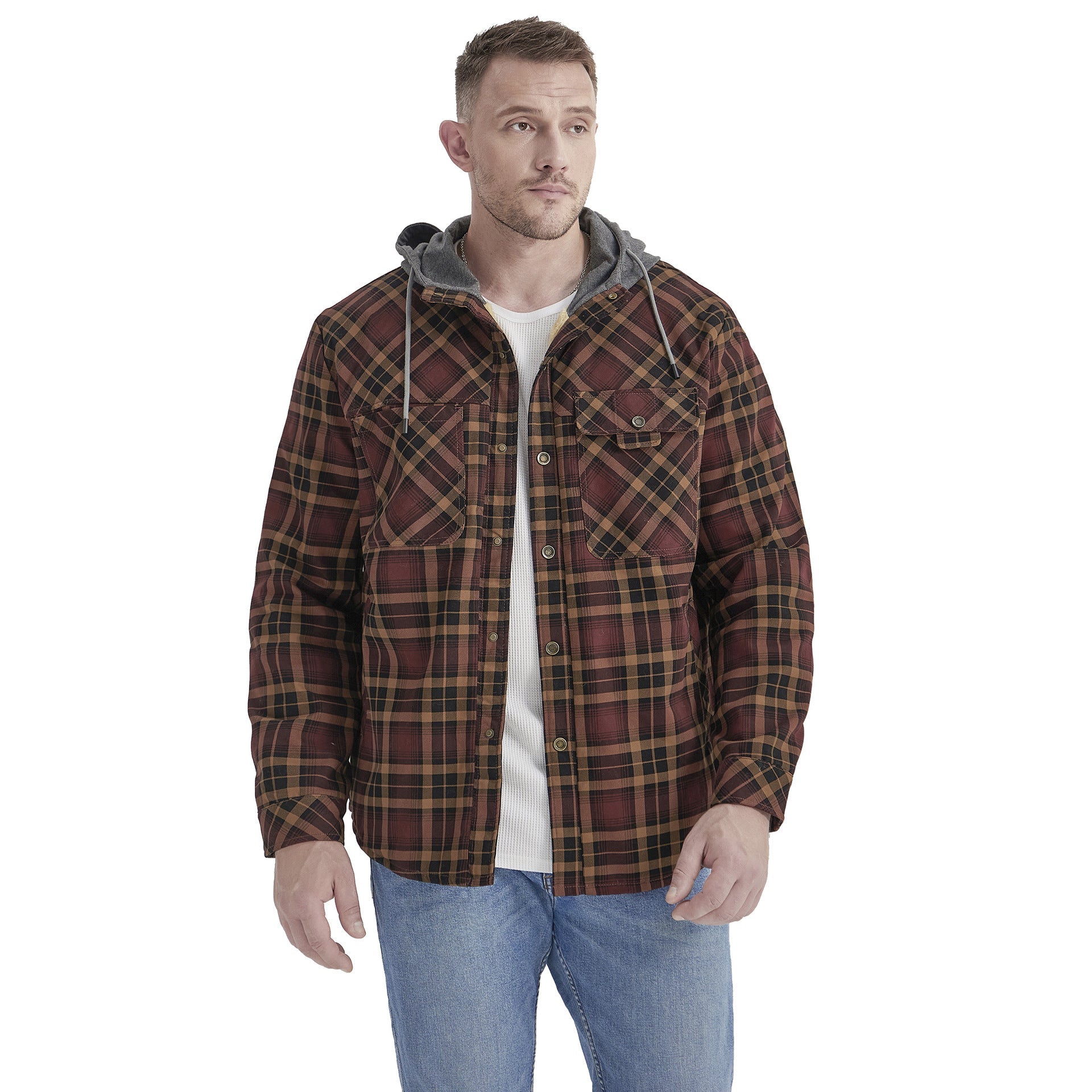 Garry Men’s Sherpa Jacket – Thick Fleece-Lined Hoodie Flannel for Winter Warmth