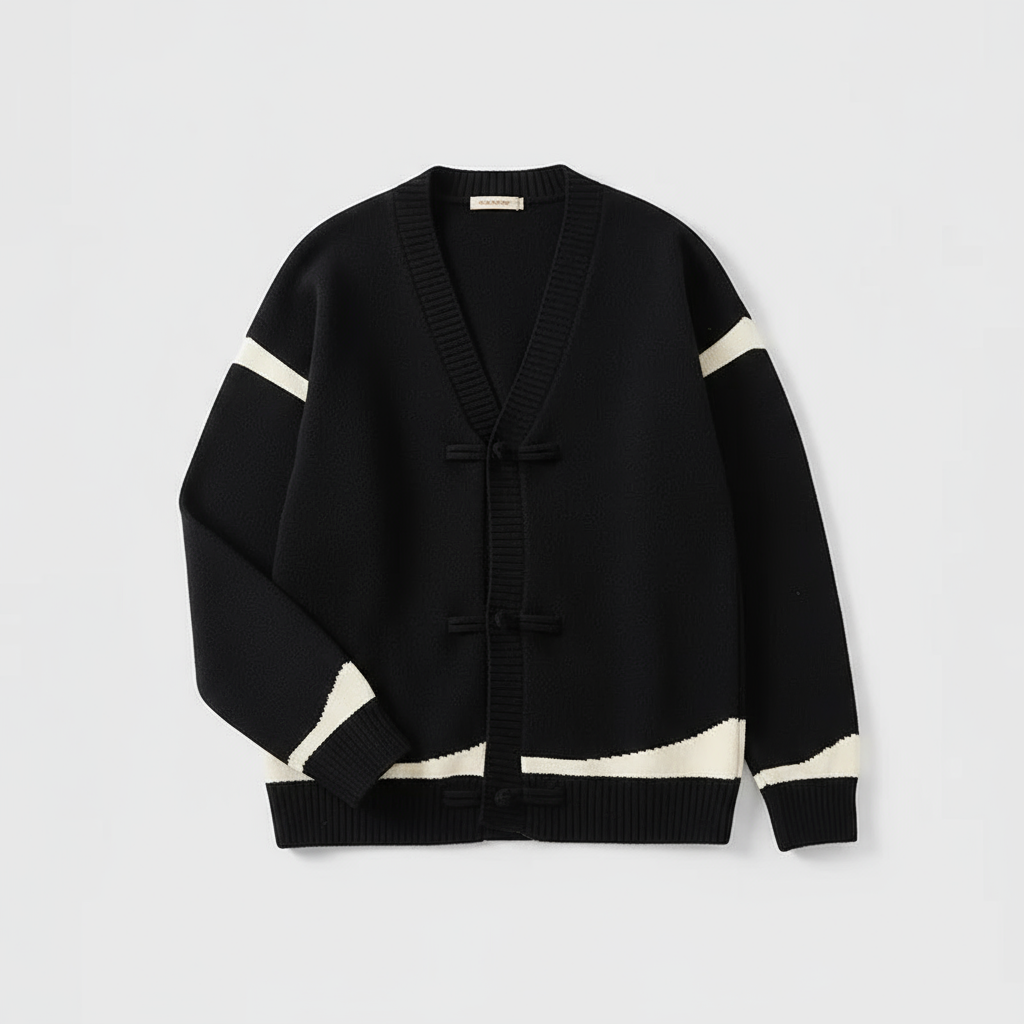 Armano Men’s Wool Cardigan – Contrast Stripe Knit with Toggle Closures