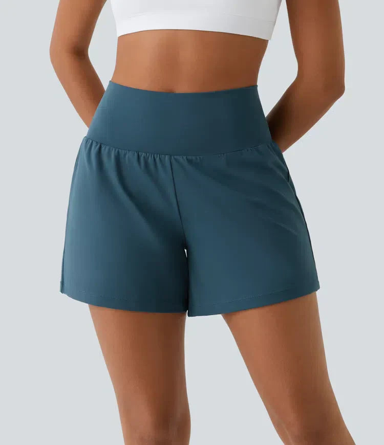 Aria Performance High Waist Yoga Shorts – Double Layer Pocket Active Fit