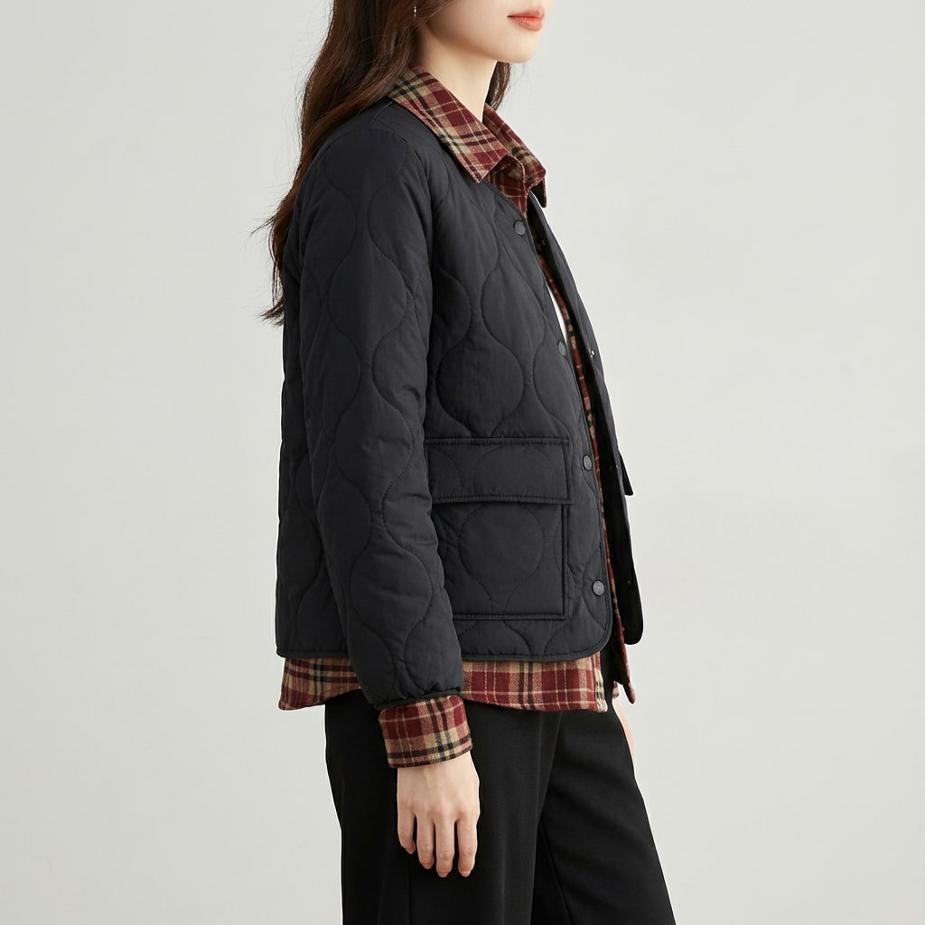 Noelle Women’s Quilted Jacket – Tailored Plaid Lightweight Jacket
