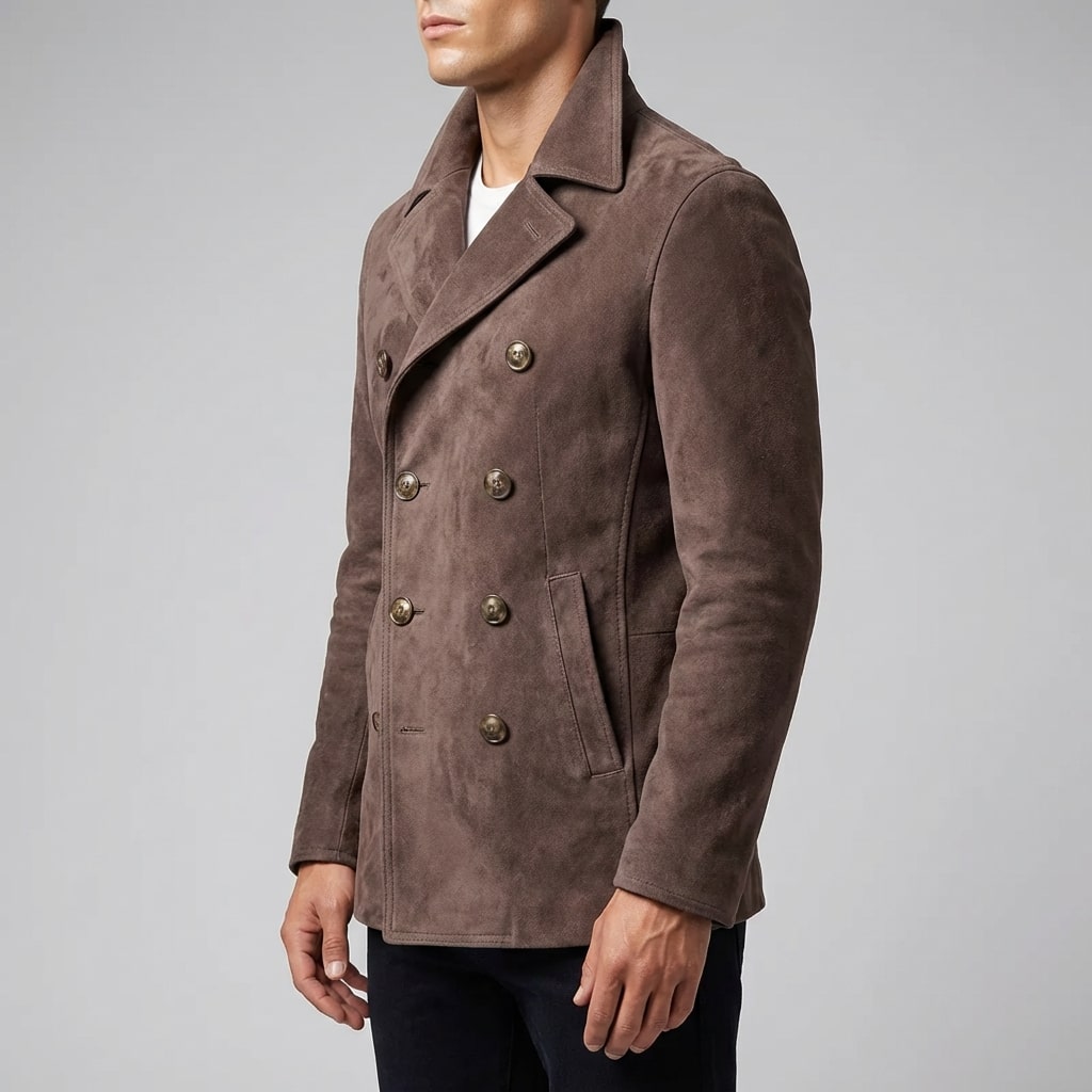 Roderick Men’s Pea Coat – Tailored Suede Jacket