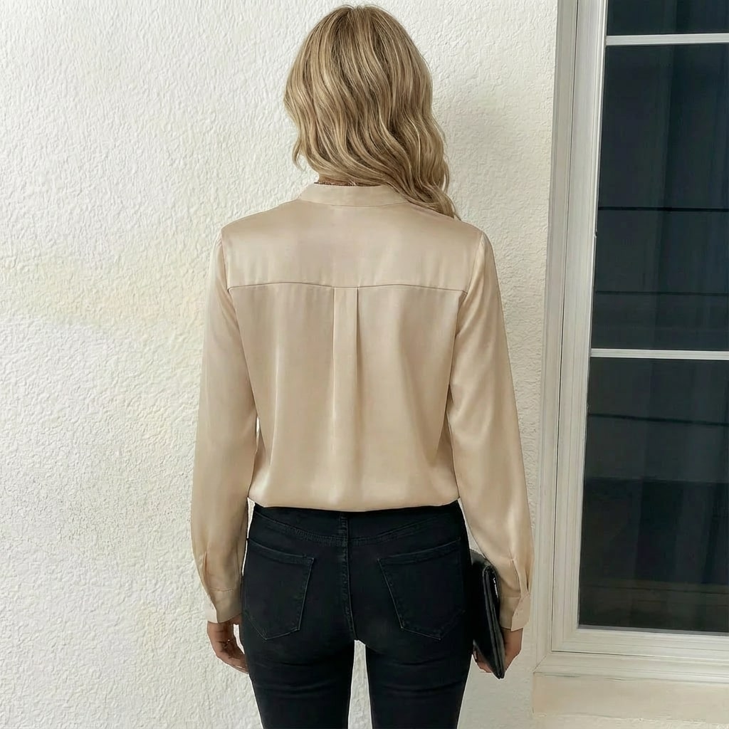 Cindy Women’s Blouse – Smooth Satin V-Neck Blouse