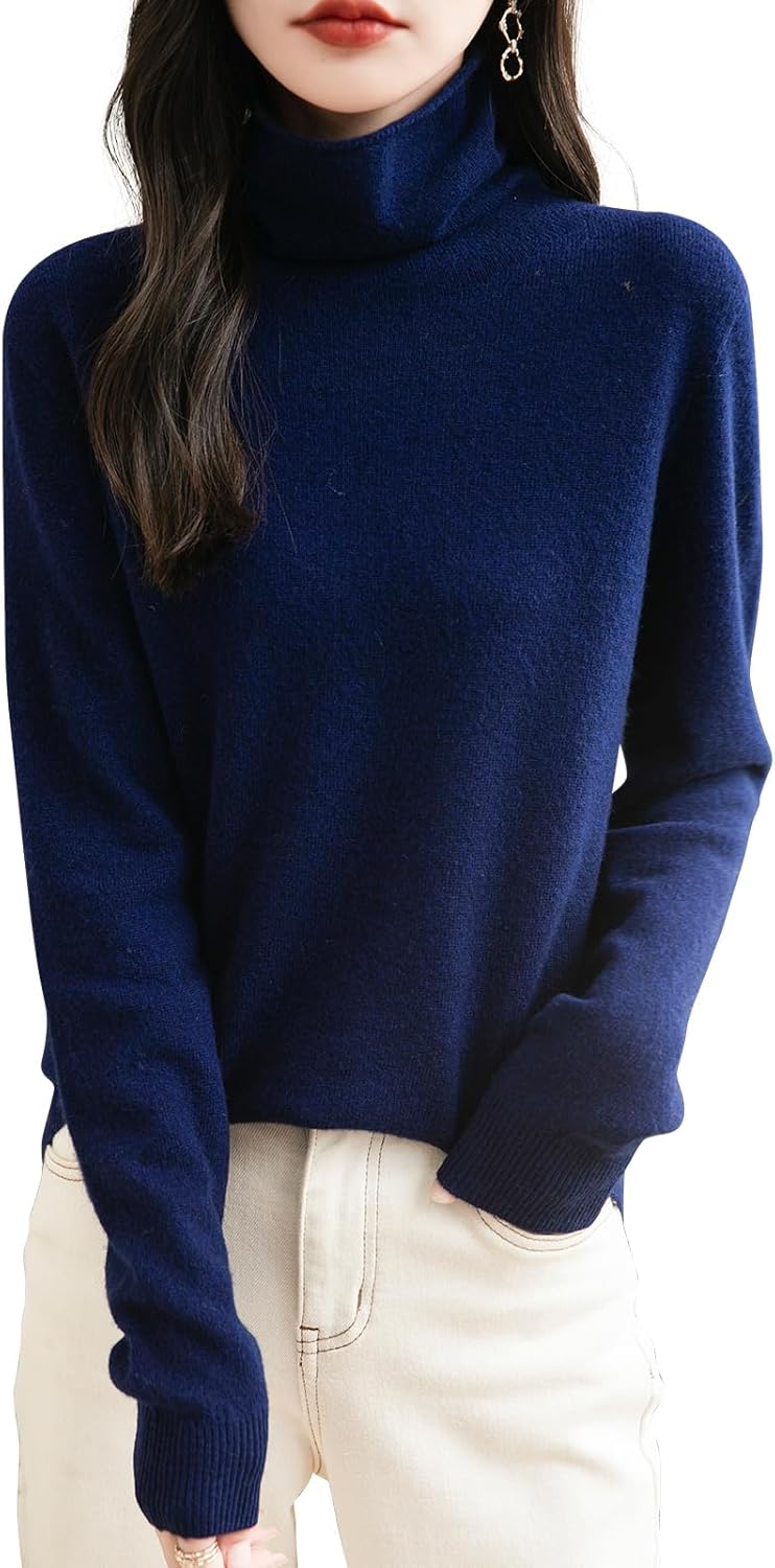 Elara Women’s Turtleneck Sweater – Merino Wool Seamless Knit Jumper