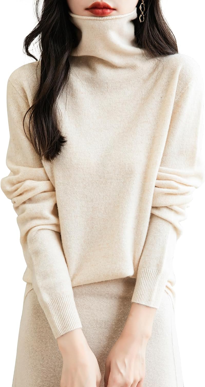 Elara Women’s Turtleneck Sweater – Merino Wool Seamless Knit Jumper