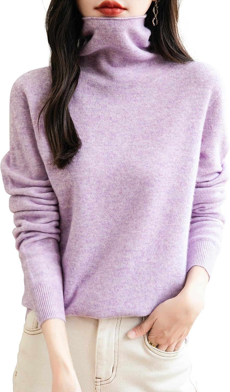 Elara Women’s Turtleneck Sweater – Merino Wool Seamless Knit Jumper