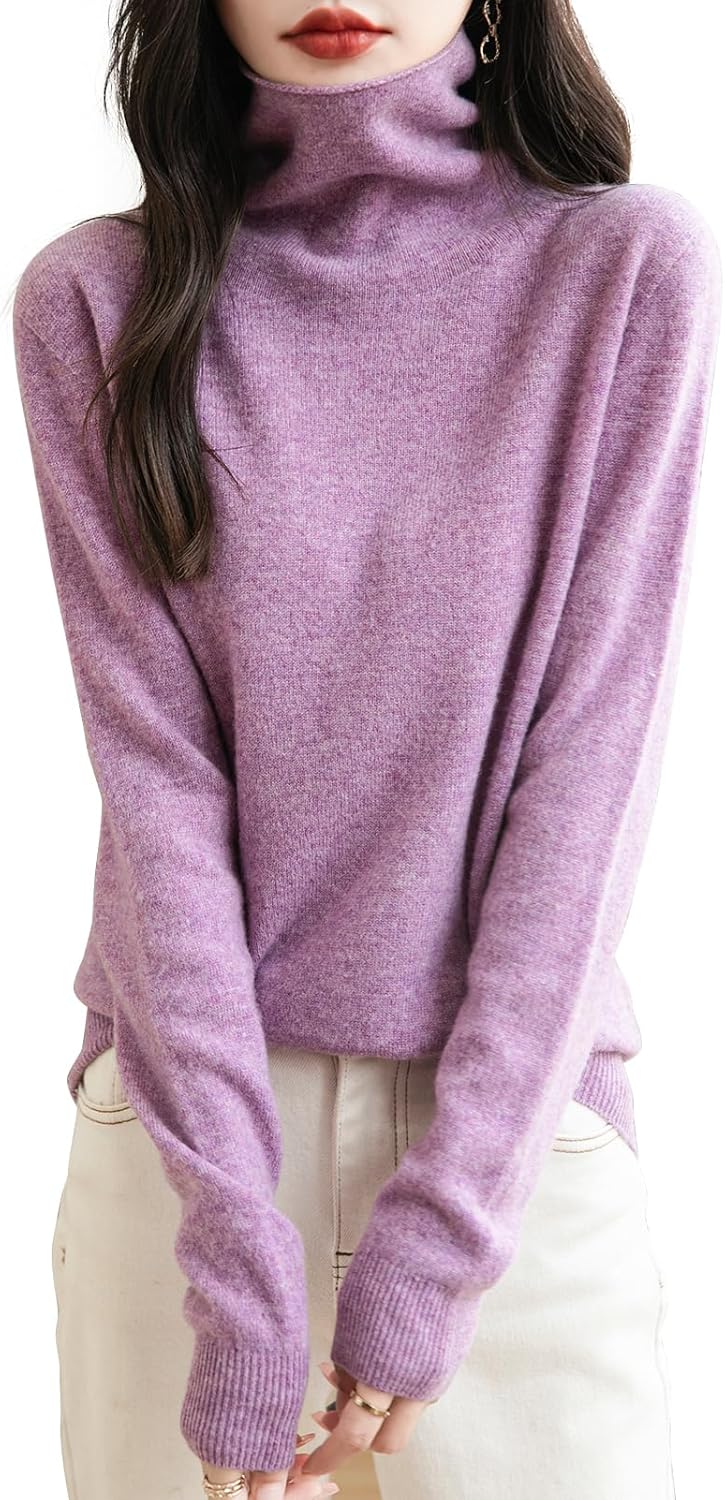 Elara Women’s Turtleneck Sweater – Merino Wool Seamless Knit Jumper