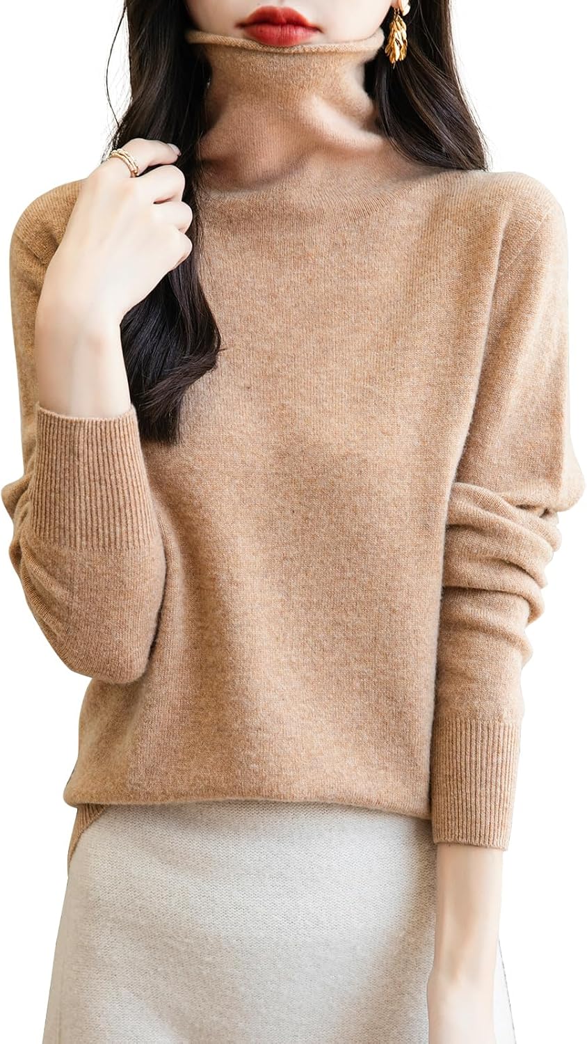 Elara Women’s Turtleneck Sweater – Merino Wool Seamless Knit Jumper